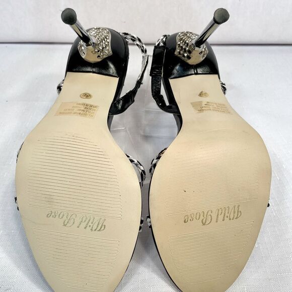 BLACK, WHITE & SILVER BRAID 4” HEEL SANDAL w RHINESTONES SAMDAL SIZE 8 EUC - Picture 7 of 8